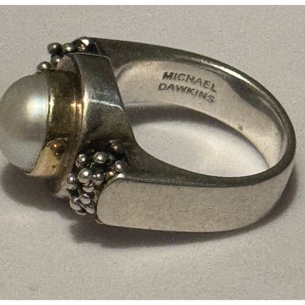 Vintage Michael Dawkins 925 14K Pearl Ring Sterling Silver & Gold Sz 8.5 13g - Picture 6 of 8